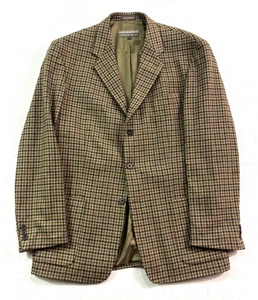 vtg 90s Structure Large 44R Brown Houndstooth Tweed Blazer Jacket Sport Coat - Picture 1 of 11
