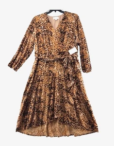 Damen 2x Samt Burnout Midikleid Mobwife Leopard Puffärmel asymmetrisch zum Binden - Bild 1 von 18