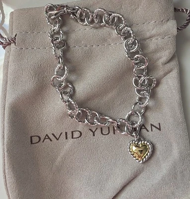 Pulsera David Yurman Cable Cookie Clásica Corazón Dije con Oro Amarillo 18k Foto 1 de 4