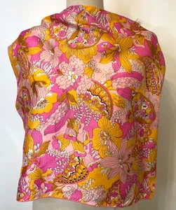 Vintage- 1960's Floral & Paisley Pink, Orange & White Neckerchief - Picture 1 of 3