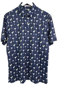 Backspin Men's Golf Polo Shirt Size Medium USED Martini Glasses Navy - Picture 1 of 5