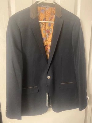 NUEVO Abrigo Blazer Chaqueta LG Un Botón Azul Marino Calce Ajustado Para Hombre Cachemira y Gris Foto 1 de 4