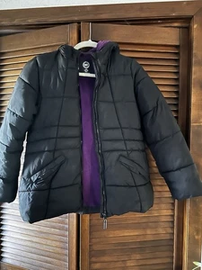 Wonder Nation schwarzer gefütterter Mantel Kinder Größe L (10-12) lila Futter neu ohne Etikett - Bild 1 von 10