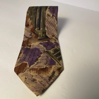 Vintage Structure Multi-Color Abstract 100% Silk Tie 3-3/4” x 55” Italian Fabric - Image 1 of 4