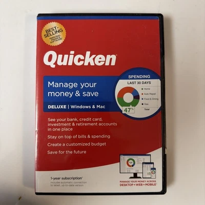 Quicken Deluxe Personal Finance Manage Your Money and Save Deluxe Windows & Mac - Image 1 of 3