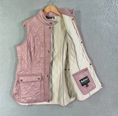 Barbour Wray 马甲背心女式 14 粉色钻石绗缝羊毛衬里全拉链 — 第 1/4 张图片