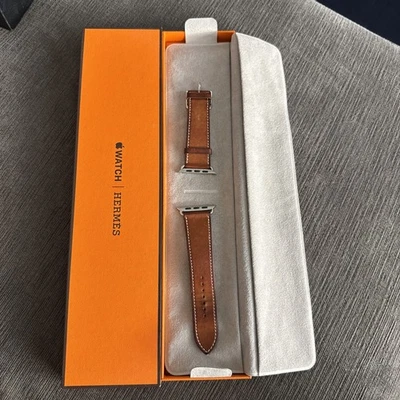 Hermes Apple Watch Band Single Tour Stainless Steel Buckle, Brown Leather - Image 1 of 4