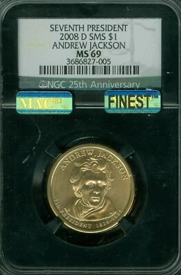 2008 D ANDREW JACKSON PRES. DOLLAR NGC RETRO MS69 SMS MAC FINEST & SPOTLESS . - Image 1 of 2