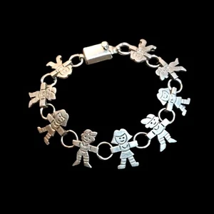 Bracciale Vintage Taxco Argento Sterling 925 Messico Ragazzi Link Bambini Chiusura a Levetta 7” 13g - Foto 1 di 6