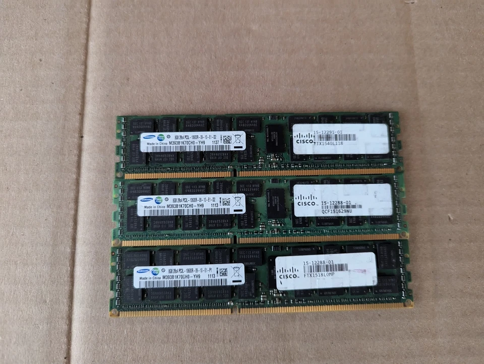 LOT 3 SAMSUNG M393B1K70CH0-YH9 8GB 2RX4 PC3L-10600R DDR3 MEMORY RAM ZZ6-4(38) - Image 1 of 3
