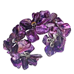 Pretty Handmade Purple Mother of Pearl and Crystal Cuff - Picture 1 of 6