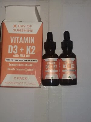 2 Ray Of Sunshine D3 + K2 5000IU With MCT Oil Peppermint Flavor 1 Oz Each - Image 1 of 2