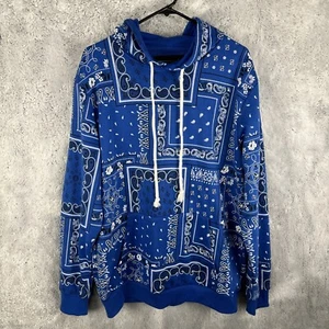 Mens American Stitch Paisley Print Bandana Cotton Blend Hoodie Blue White Large - Picture 1 of 6