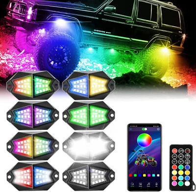 For Dodge Ram 1500 2500 3500 8 Pods RGB LED Rock Lights Kit 210° Wide Cornering - Image 1 of 4