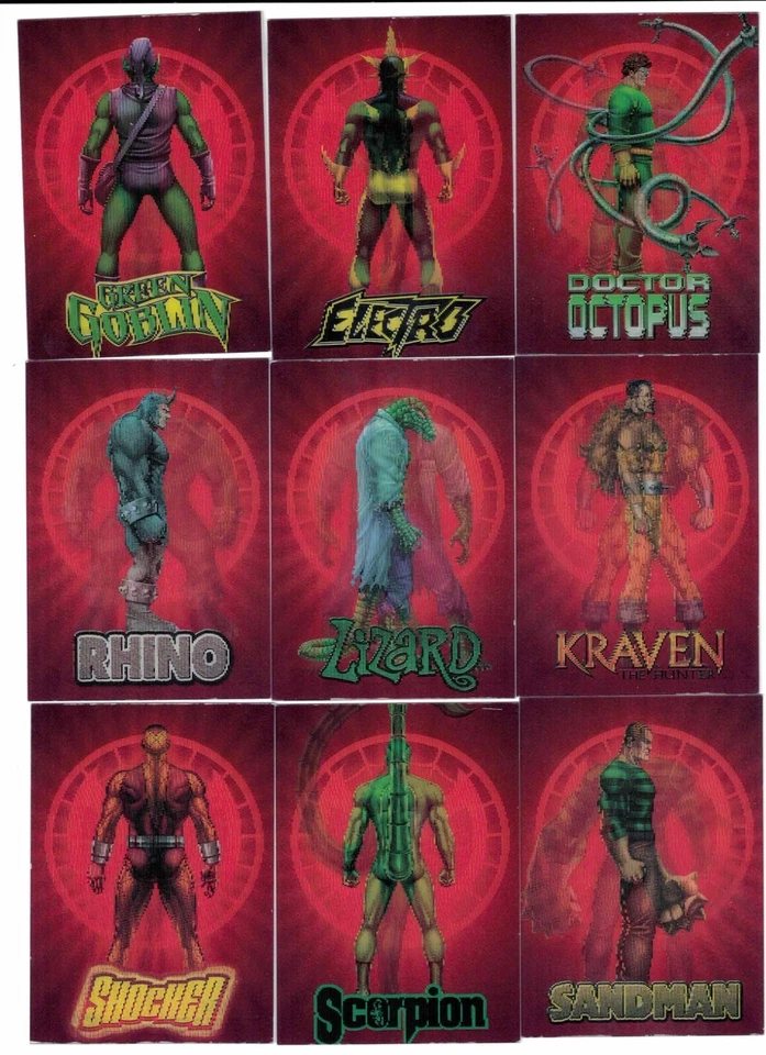 Juego de tarjetas lenticulares Rittenhouse Spiderman Archives Rogues Gallery 2009 #1-9 Foto 1 de 1