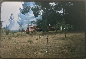 Original Vintage Photo Slide 1950s Fire Trucks Firefighting Red Border Slide - Picture 1 of 1