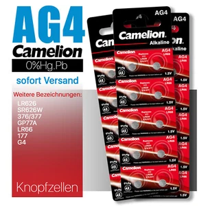 LR626 AG4 SR626W 376 377 G4 LR66 177 GP77A  Camelion Knopfzellen MHD 10-2029 - Bild 1 von 10