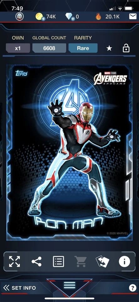 Topps Marvel Collect Digital Avengers Endgame Time Heist Iron Man Insert - Image 1 of 1