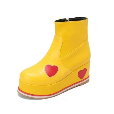 Womens Platform Creeper Sweet Ankle Boots Heart Zip Round Toe Shoes Oversize New - Изображение 1 из 4