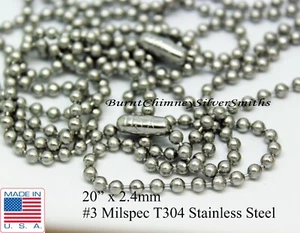 20" MilSpec #3 Edelstahl Kugelketten Sie erhalten (2) für Erkennungsmarken Made in USA - Bild 1 von 2