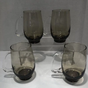 Vtg Libbey Tawny Brown TEMPO Tankard Handled Beer Glasses Mugs MCM Set of 4  B - Picture 1 of 11