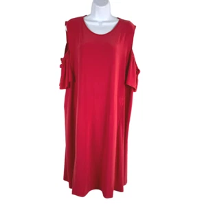 Sun Kim Dress 1X Cold Shoulder Red Solid Stretch Polyester Spandex NWT DR-786 - Picture 1 of 11