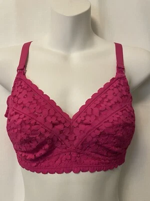 Momanda 32C Women's Lace Nursing Pumping Bra Wirefree Maternity Bralette Pink - Image 1 of 4