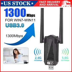 USB 3.0 Wireless WiFi Adapter 1300Mbps Long Range Dongle Dual Band 5Ghz Network~ - Picture 1 of 11