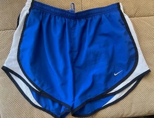 NIKE DRI FIT RUNNING SHORTS WOMEN'S MEDIUM Lined Elastic Blue White Colorblock - Picture 1 of 6