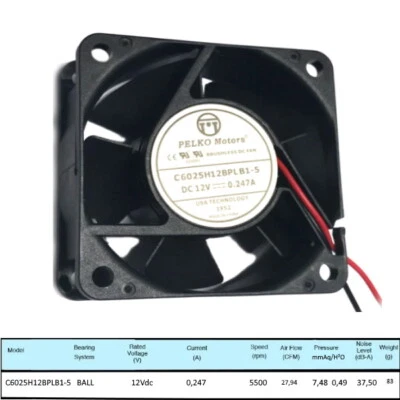 Ventola assiale 60 X 60 X 25 -12Vdc - rotazione su cuscinetti | C6025H12BPLBP1-5 - Immagine 1 di 2