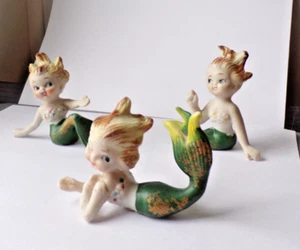 3 Estatuillas de Sirena Bradley Pintadas a Mano De Colección, 2 Con Defectos, Hechas en JAPÓN - Imagen 1 de 9