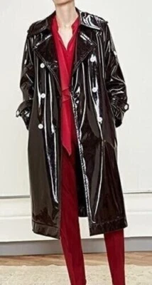 Women's Black PVC Vinyl Waterproof Patent Trench Long Coat - ALL SIZE - Image 1 of 4