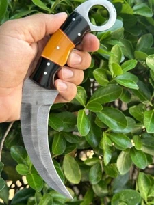 Damascus Steel KARAMBIT Knife Full Tang CLAW Fixed Blade Hunting SURVIVAL EDC - Picture 1 of 7