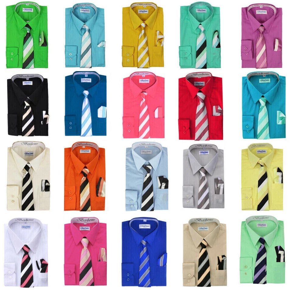 Berlioni Italy Toddlers Kids Boys Long Sleeve Dress Shirt Set With Tie & Hanky - Image 1 of 1