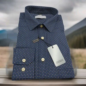 Camicia manica lunga MARCELLO MARABOTTI taglia L 41/42 blu fantasia colletto classico regular fit - Foto 1 di 5