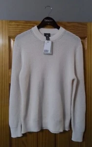 H&M Pullover Herren Medium Waffelstruktur normale Passform weiß elfenbein Rundhalsausschnitt neu mit Etikett - Bild 1 von 6