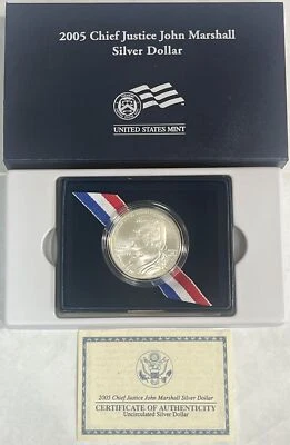 2005 P SILVER $1 USA CHIEF JUSTICE JOHN MARSHALL COMMEMORATIVE UNCIRCULATED OGP - Image 1 of 3