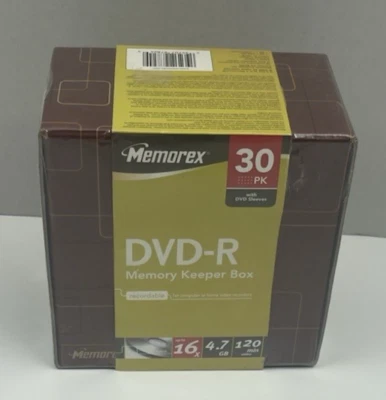 Новый запечатанный - Memorex DVD-R 16 X 4,7GB - 30Pk с памятью Keeper коробка и рукава - Изображение 1 из 4