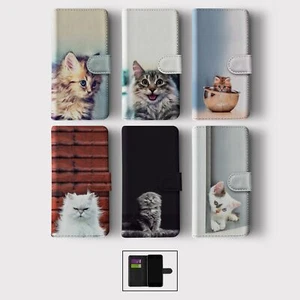 CASE FOR IPHONE 16 16E 15 14 12 12 PRO WALLET FLIP PHONE COVER CUTE KITTENS CATS - Picture 1 of 8