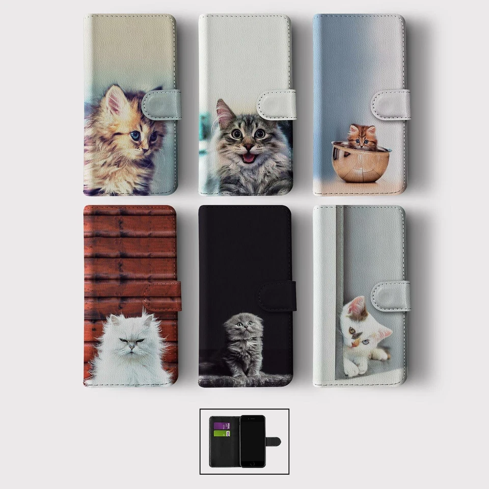 CASE FOR IPHONE 16 16E 15 14 12 12 PRO WALLET FLIP PHONE COVER CUTE KITTENS CATS - Image 1 of 1