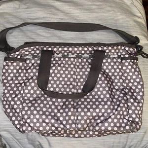 Le Sportsac Baby Diaper Bag Tote Polka Dot Brown Pink Pockets Zipper - Picture 1 of 9