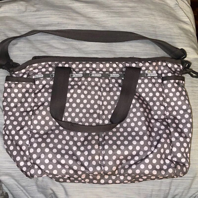 Le Sportsac Baby подгузники сумка с короткими ручками в горошек коричневый розовый карманы молнии - Изображение 1 из 4