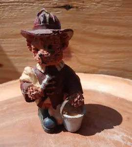 4.5" Resin Bear Firefighter Figurine holding bucket. - Picture 1 of 2