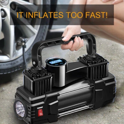 150PSI 12V Mini Air Compressor Dual Cylinder Heavy Duty Tire Inflator with LED - Image 1 of 4