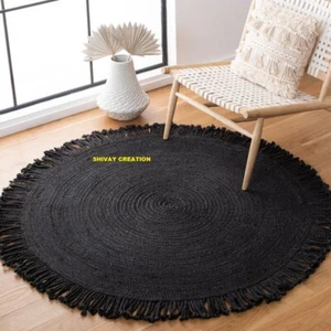 Rug 100% Jute Round Natural Reversible Braided Carpet Modern Living Area Rug - Picture 1 of 5