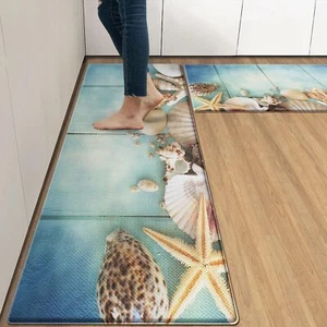 Anti-Fatigue Kitchen Rug Set Star Beach Design Waterproof Non-Slip 2 Pack - Picture 1 of 6