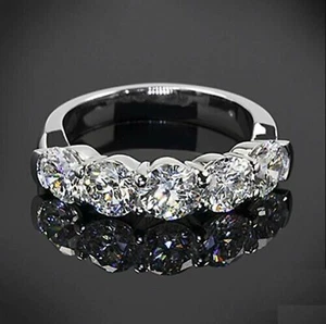 5 Stone 2.20 Ct Vvs,;Near White Moissanite Diamond Wedding Solid Silver Ring - Picture 1 of 1