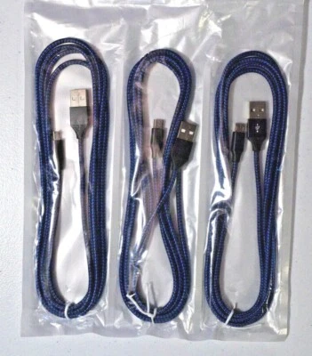 3 Pack MICRO USB BRAIDED 6 FT Fast Charger Data Sync Cable Cord - NEW  - Image 1 of 2