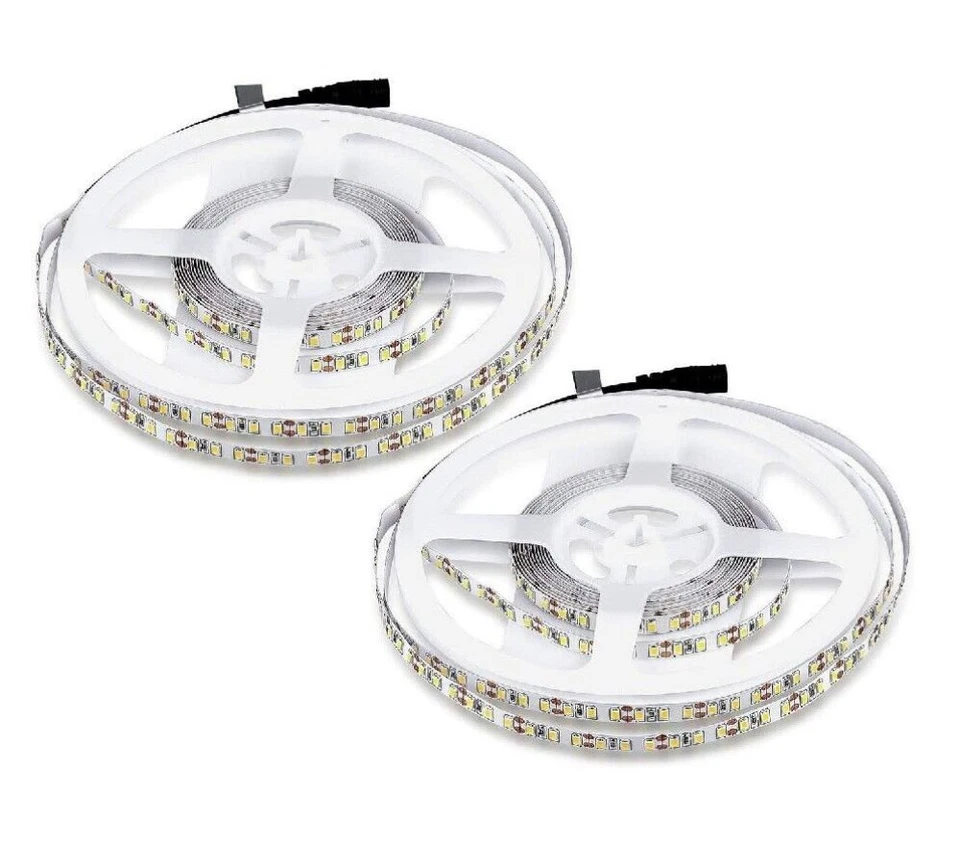 Striscia LED 2 x 5 MT Adesiva Bobina Luce Calda 600 LED Smd 5050 IP65 2 Pezzi - Immagine 1 di 4