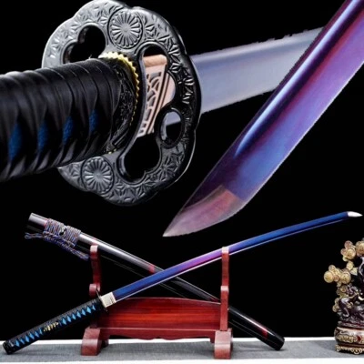 Hoja Púrpura Acero al Carbono Japonés Samurai Katana Batalla Espada Afilada Hecha a Mano Foto 1 de 4